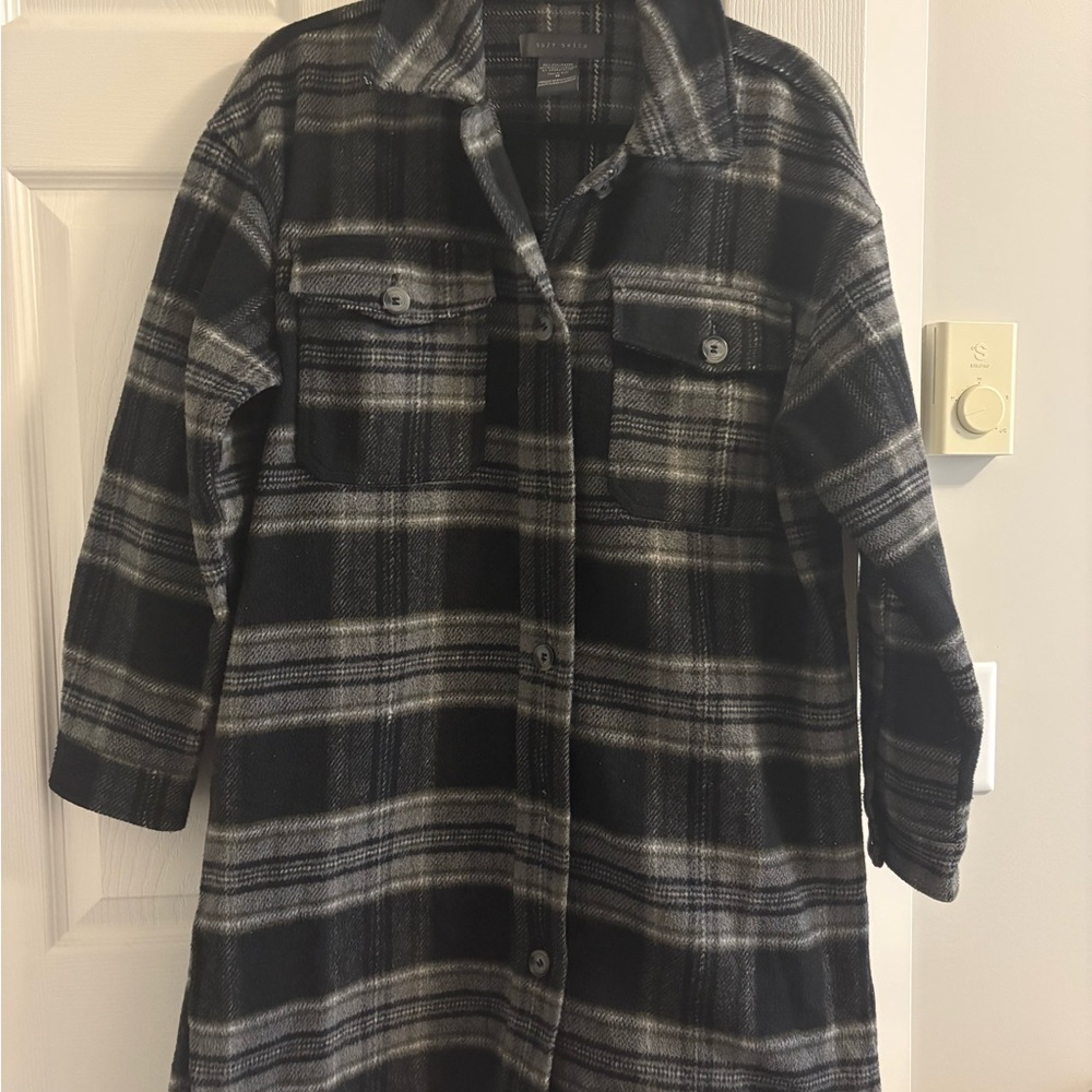 Suzy Shier Black and Gray Plaid Shacket